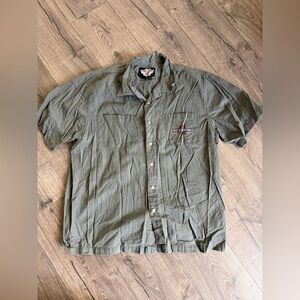 Harley Davidson Mens Green  Genuine Oil Refinery Motorcycle Button Up XL